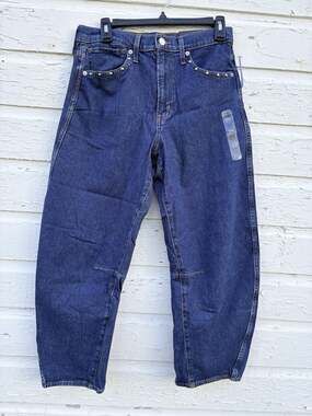 GAP Jeans Blue Barrel High Rise Curved Leg Denim Womens 6/28 Short NEW Studded